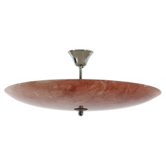 1970s Coral Marbleized Glass Rondelle Flush Mount Ceiling Lamp