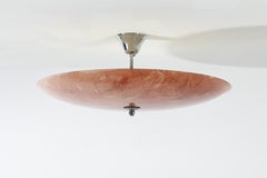 1970s Coral Marbleized Glass Rondelle Flush Mount Ceiling Lamp