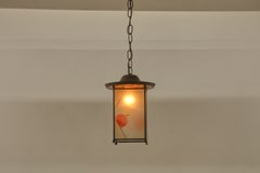 1930s Amsterdam School Brass Lantern Pendant with Kandinsky Glass