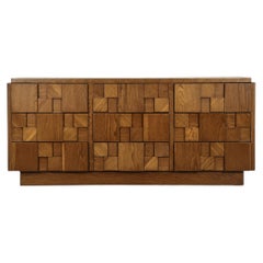 Credenza Lane Staccato in stile brutalista con 9 cassetti, ispirata a Paul Evans