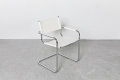 Italian Mid-Century White Leather Cantilever Armchair