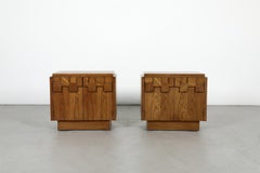 Lane Staccato Brutalist Block Front Side Cabinets, Pair