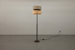 Art Deco Copper and Black Enameled Floor Lamp, Stacked Drum Shade