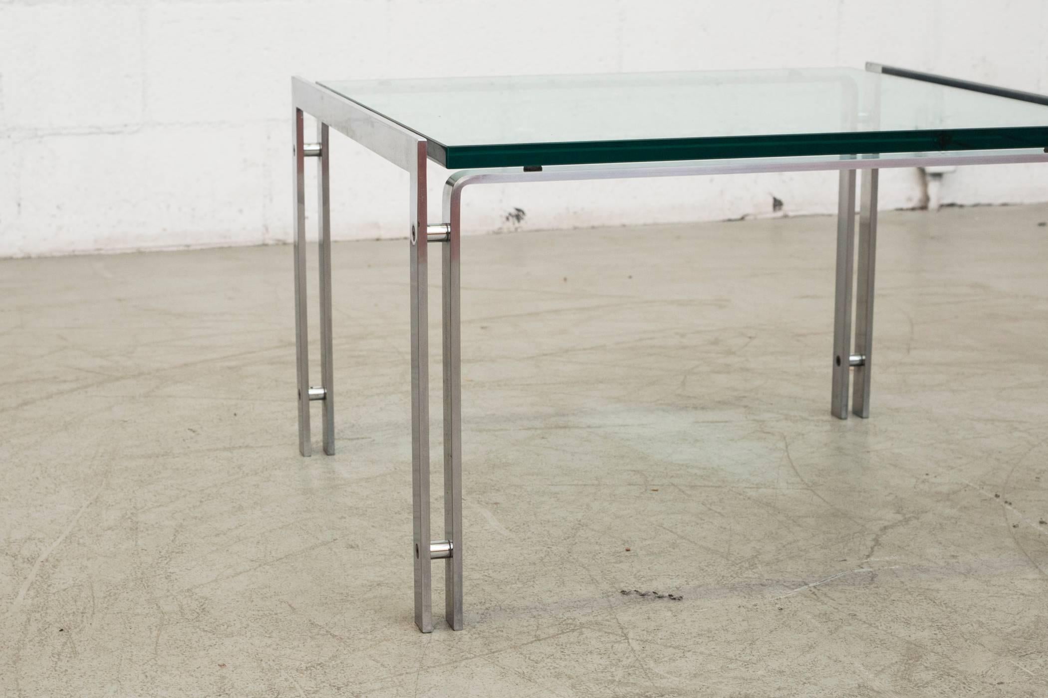 Dutch Small Metal Form Glass and Steel Side or Coffee Table