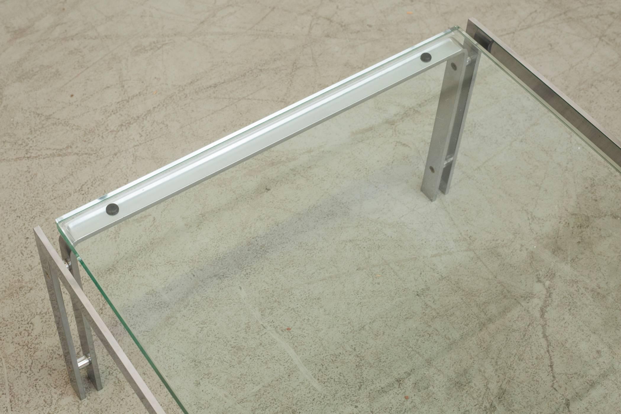 Pair of Metaform Glass and Steel Tables 1