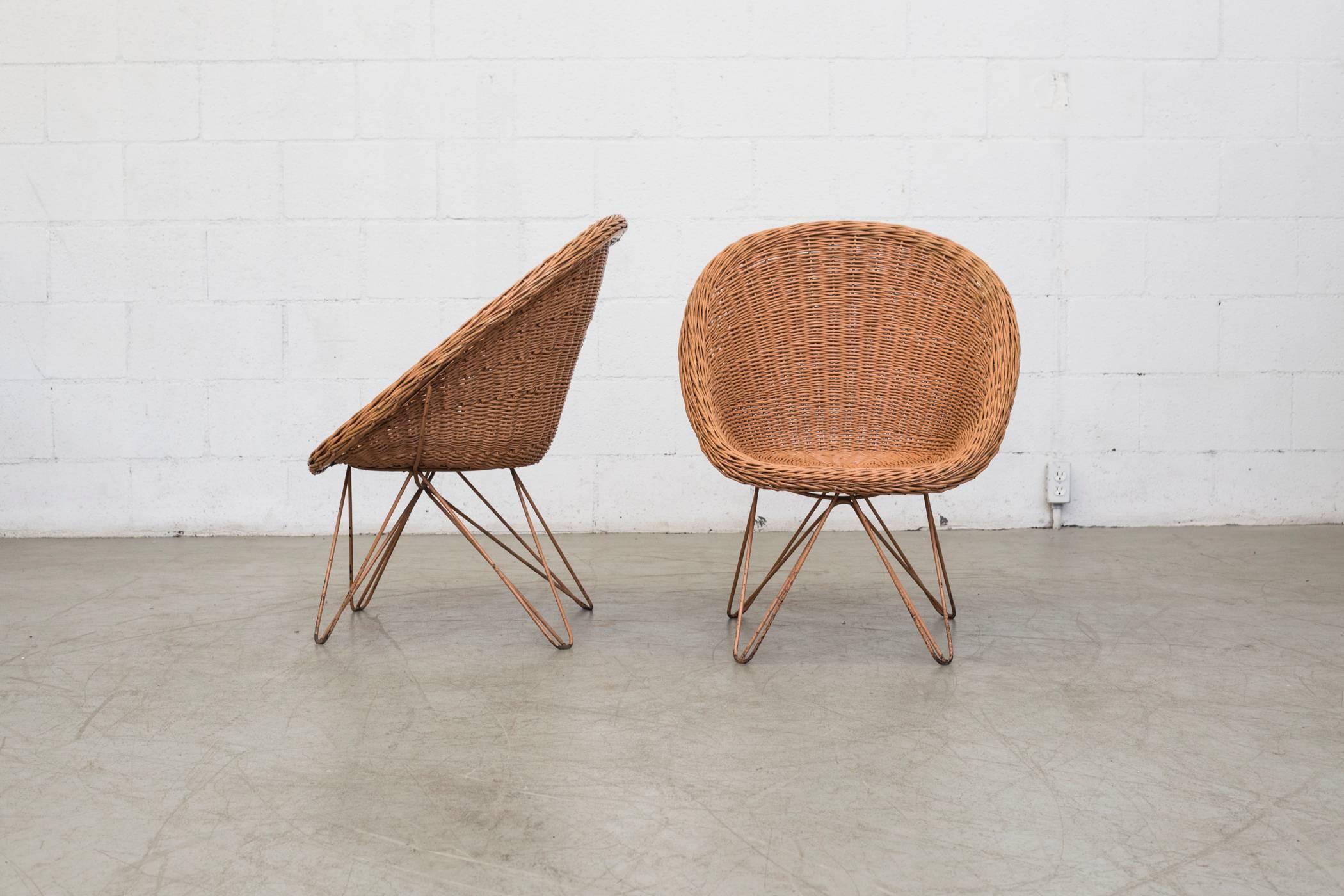 Mid-Century Modern Pair of Jacques Adnet Style Bamboo Chairs in Mauve