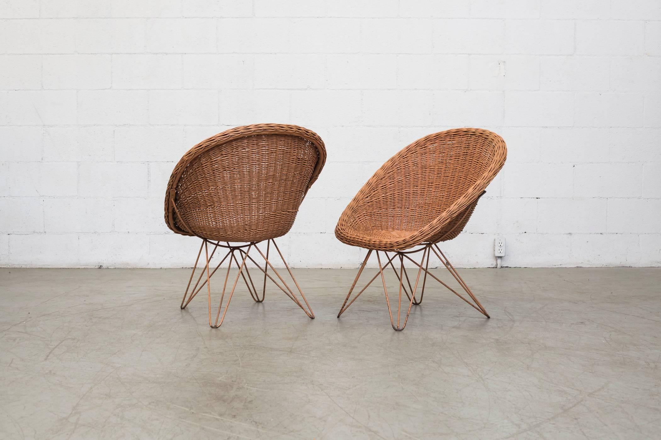 Dutch Pair of Jacques Adnet Style Bamboo Chairs in Mauve