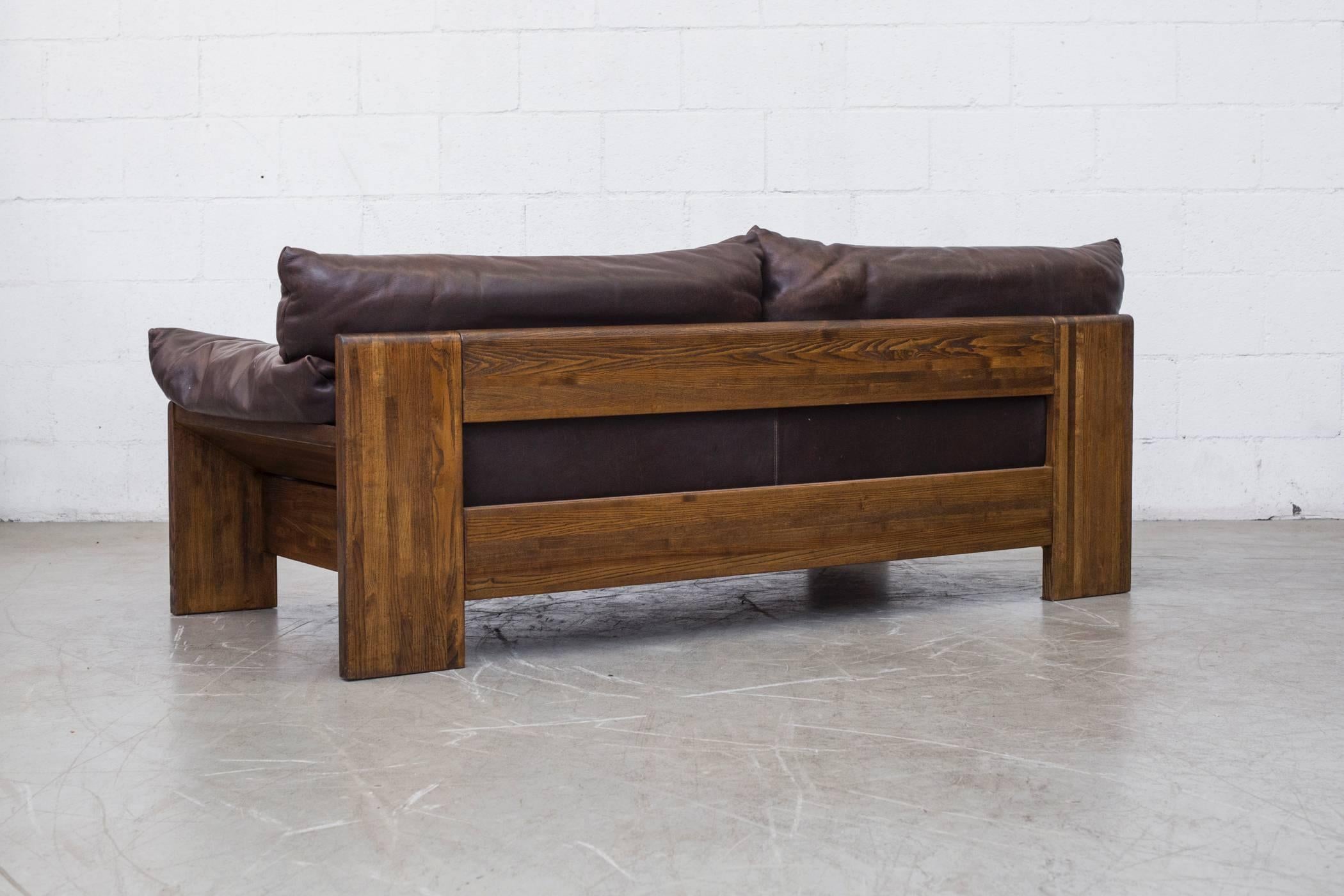 Dutch Leolux Two-Seat Buffalo Leather Sofa