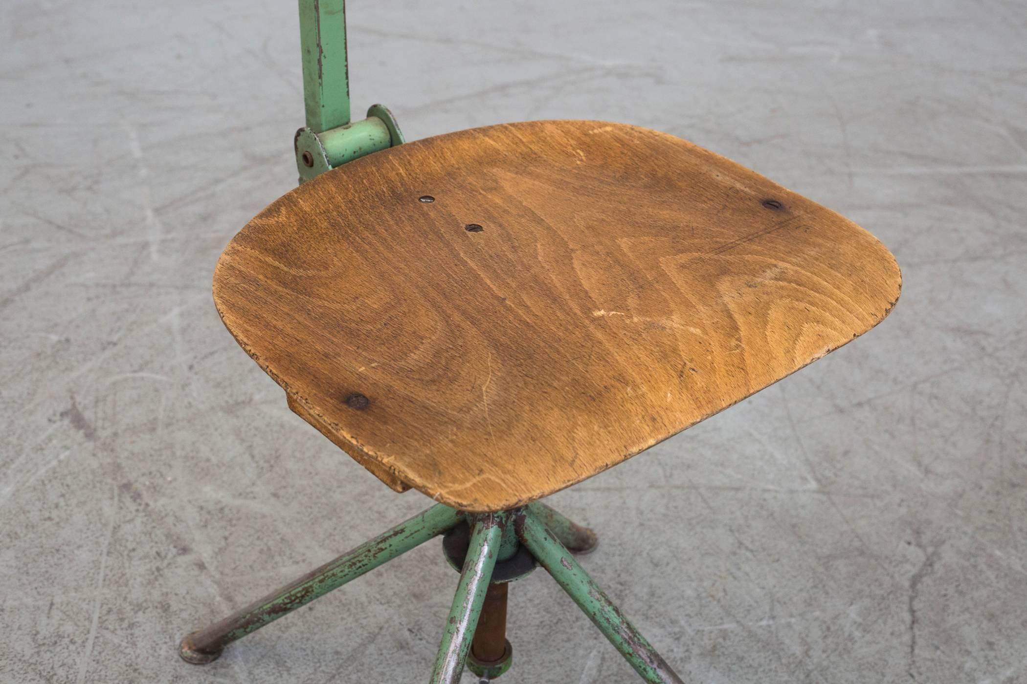 Enameled Prouve Inspired Industrial Drafting Chairs