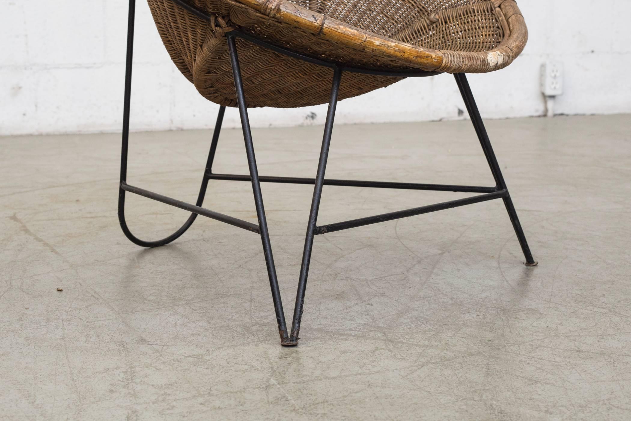 Metal Jacques Adnet Style Woven Basket Chair
