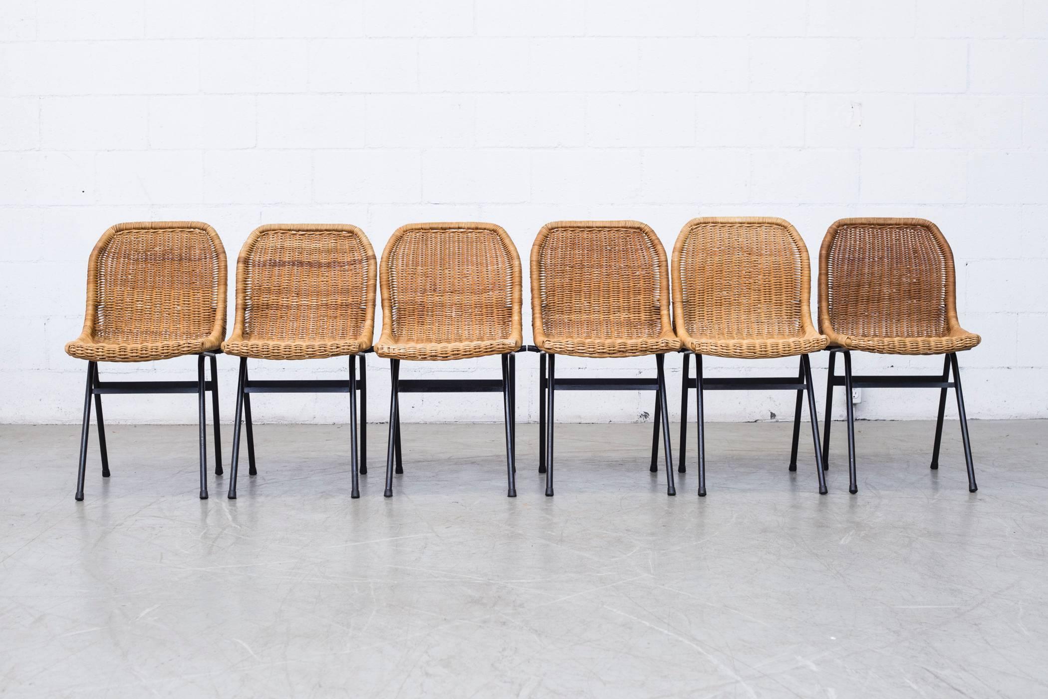 Mid-20th Century Set of Six Dirk Van Sliedrecht Rattan Dining Chairs