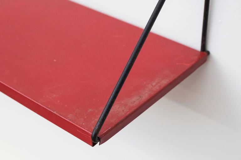 Single Red Enameled Metal Pilastro Shelf at 1stdibs