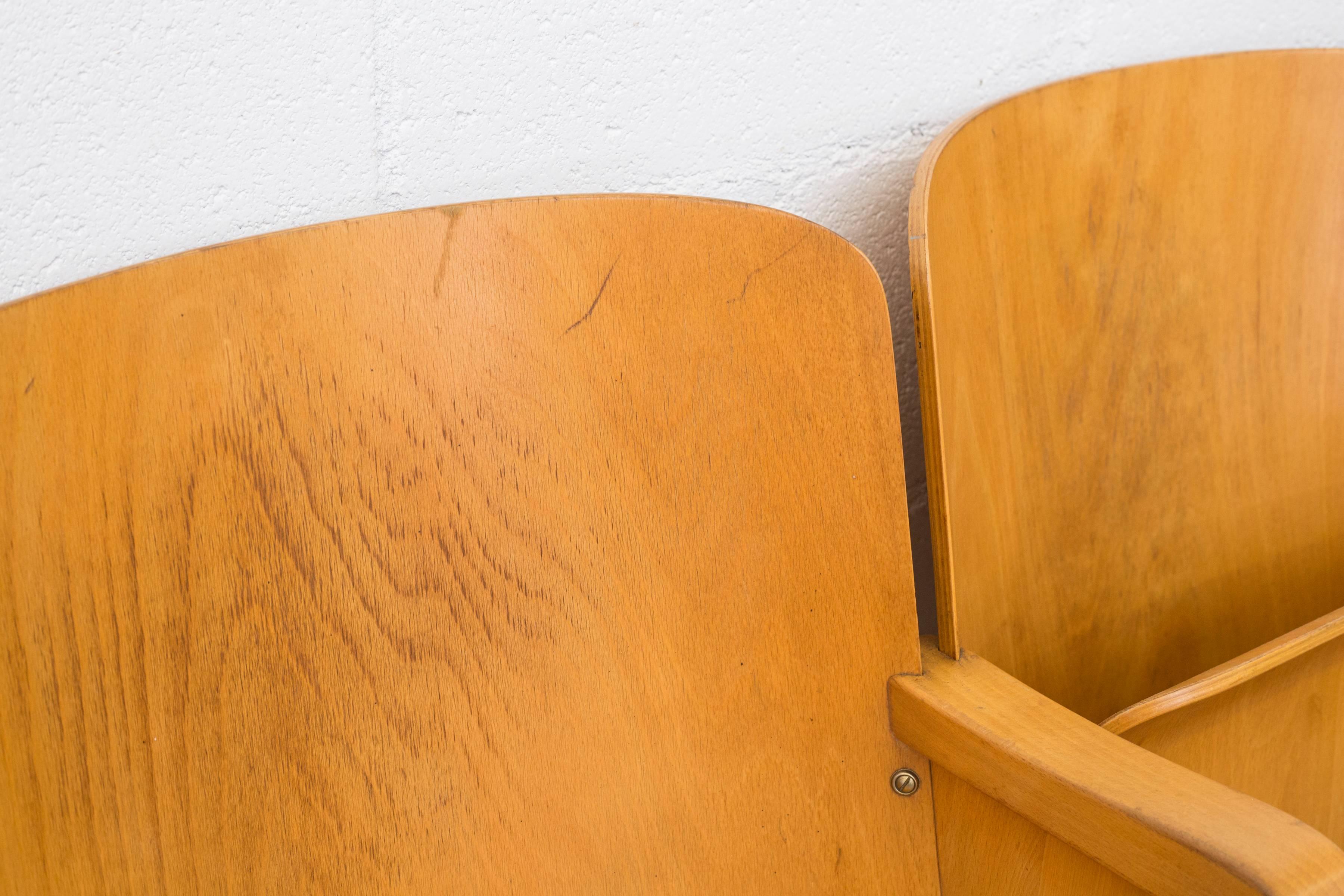 Mid-20th Century Row of Birch Numbered Theatre Seats