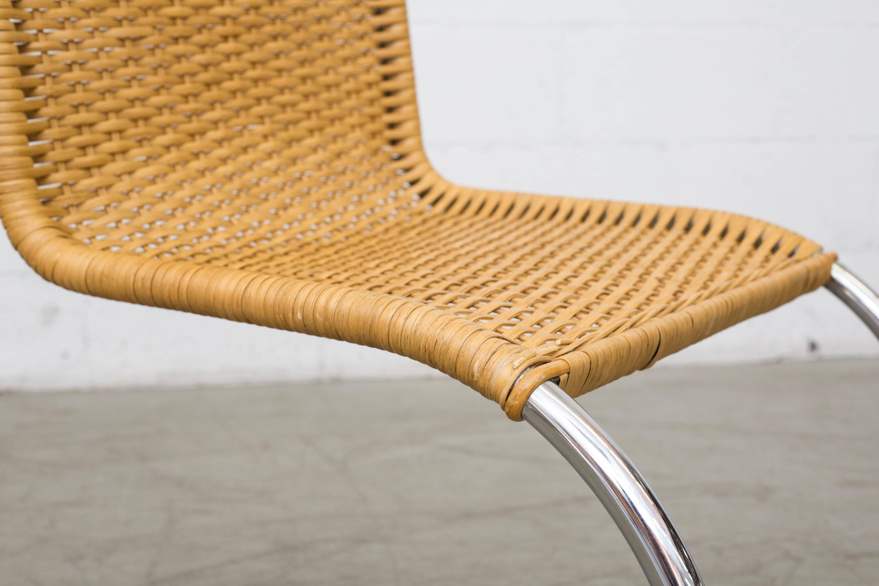 Mies van der Rohe MR10 Wicker and Chrome Chairs In Good Condition In Los Angeles, CA