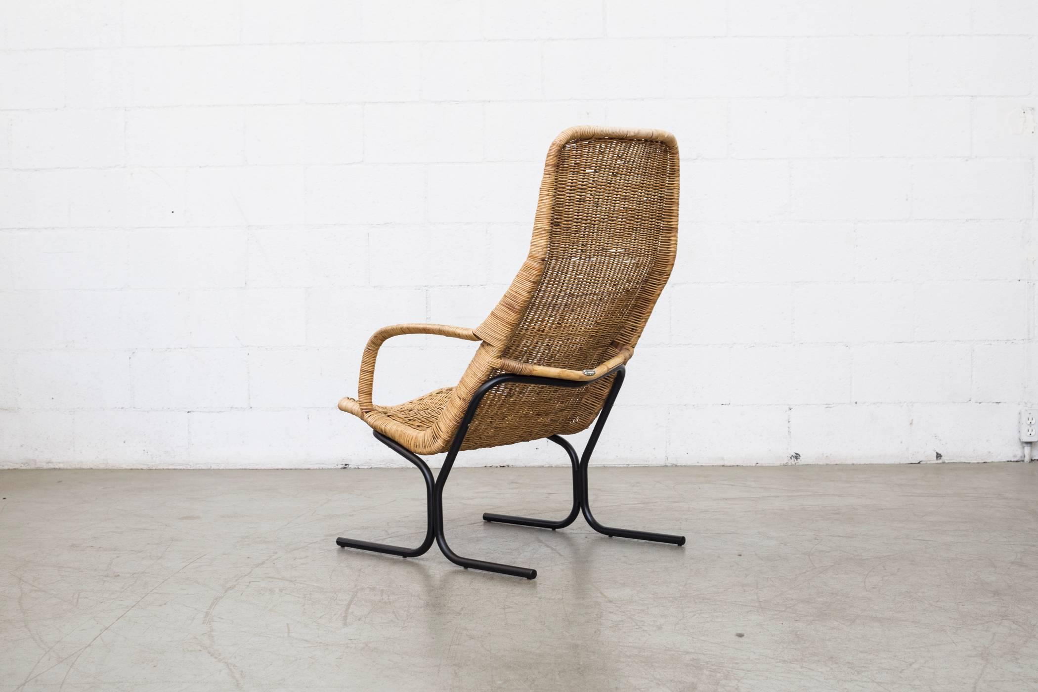 Enameled Dirk Van Sliedrecht Style High Back Woven Rattan Lounge Chair