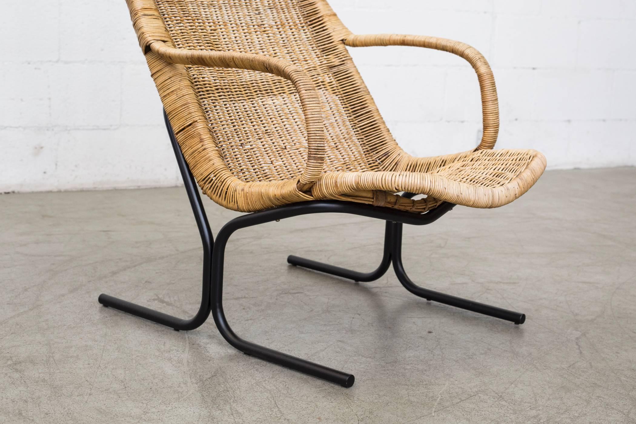Dirk Van Sliedrecht Style High Back Woven Rattan Lounge Chair In Good Condition In Los Angeles, CA