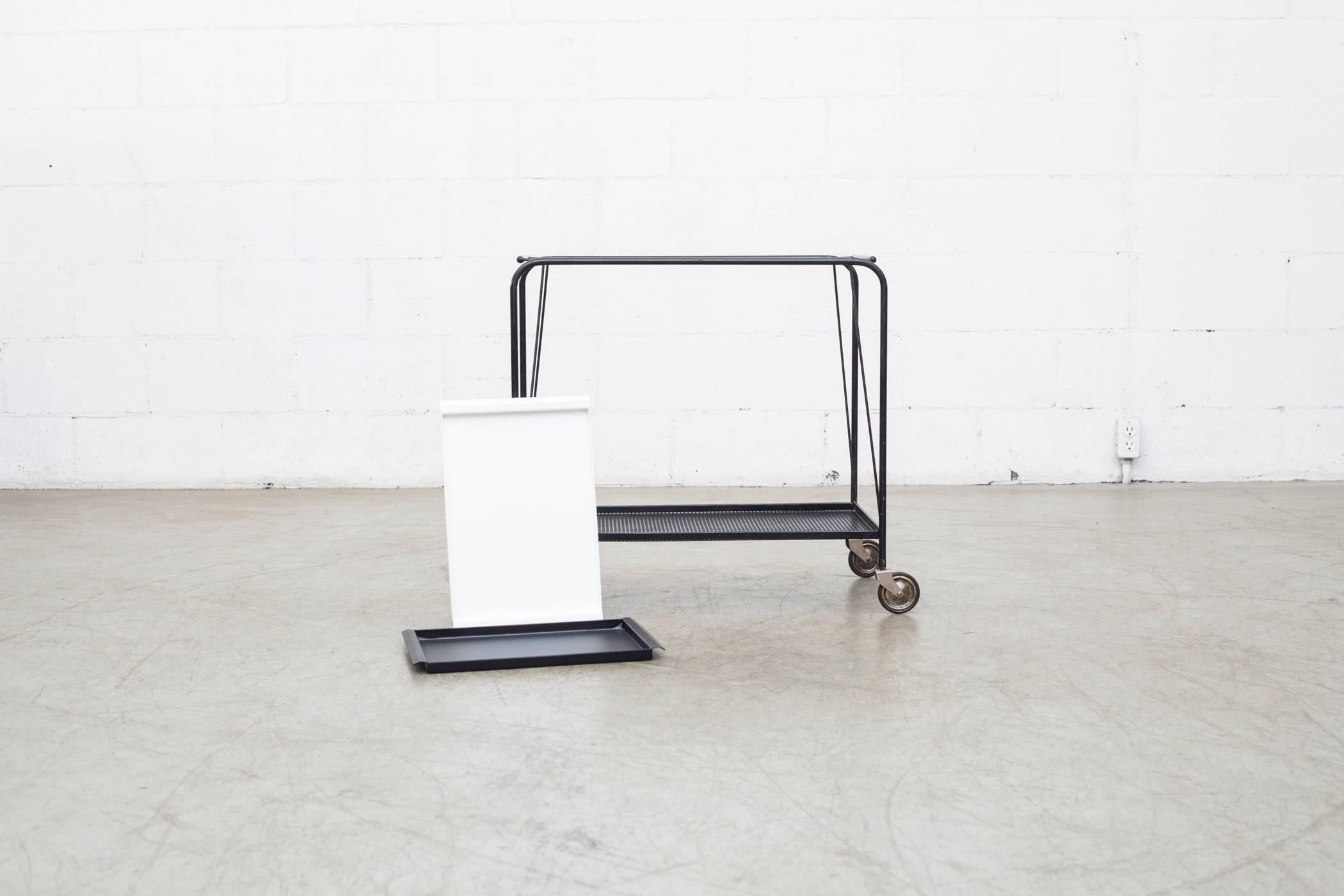 Dutch Mathieu Matégot Style Pilastro Bar Cart with Removable Tray