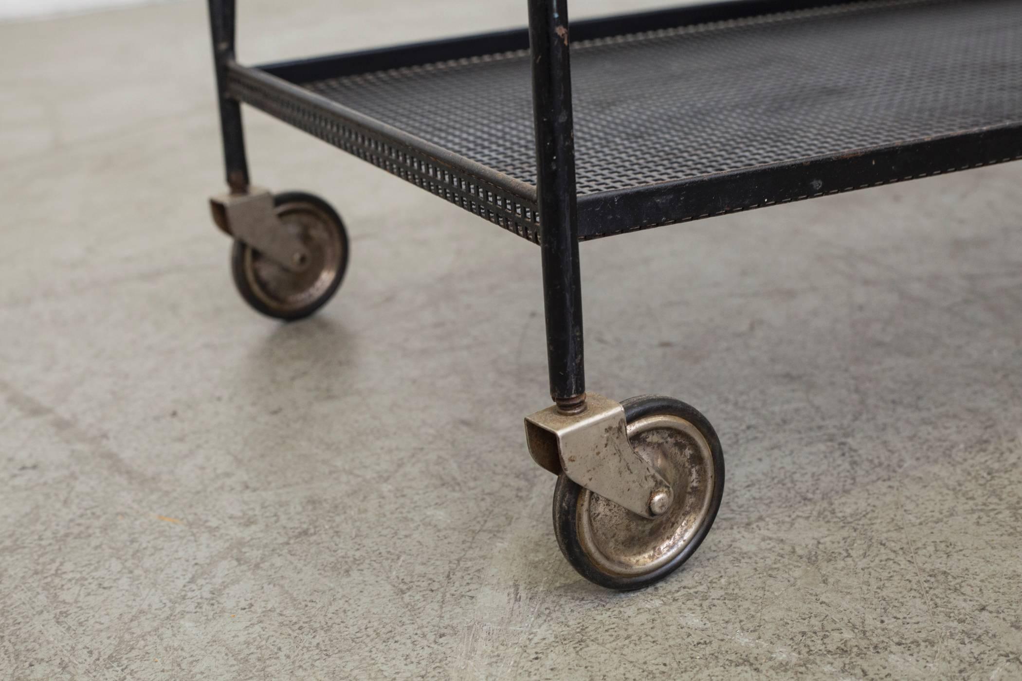 Metal Mathieu Matégot Style Pilastro Bar Cart with Removable Tray