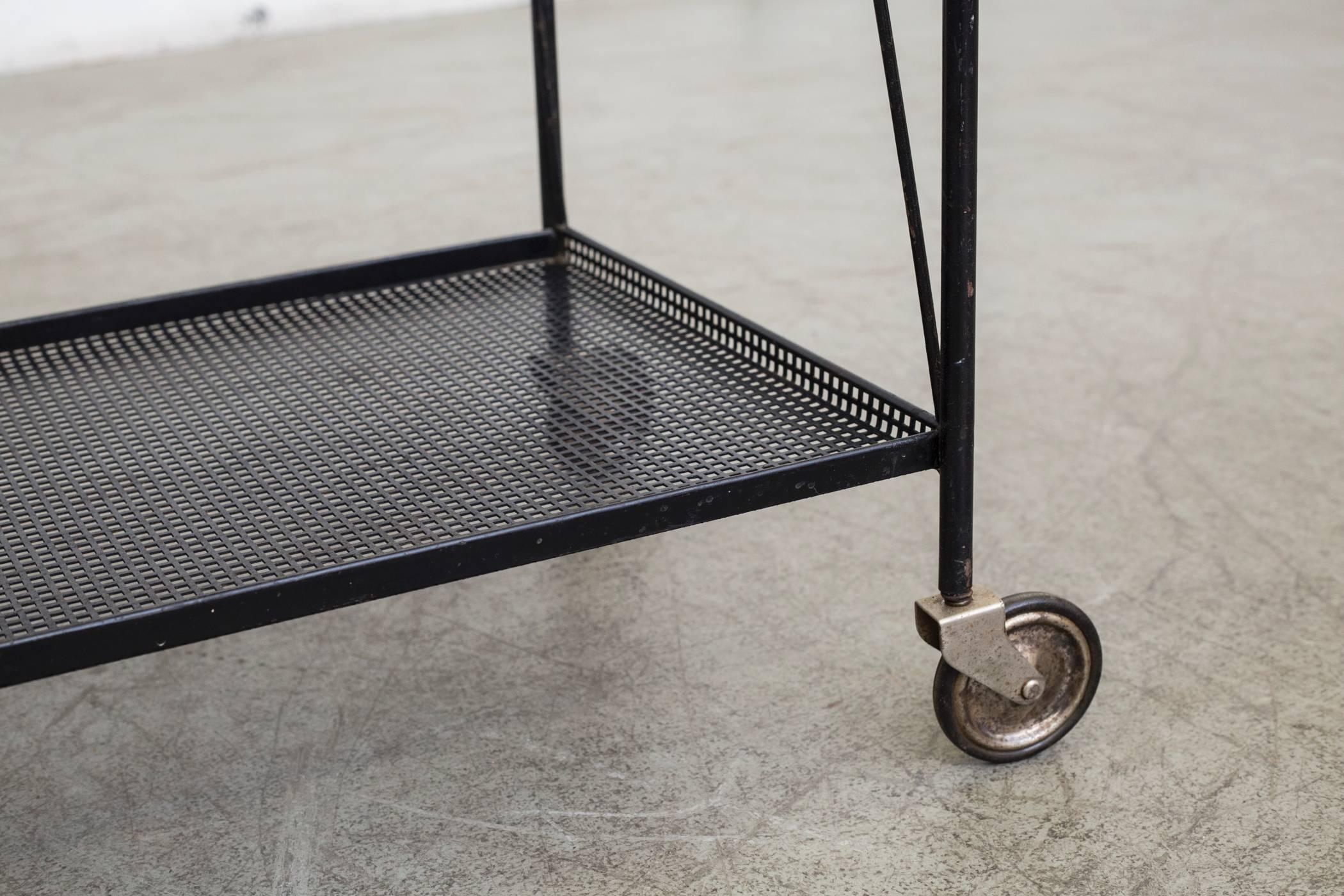 Mathieu Matégot Style Pilastro Bar Cart with Removable Tray 1