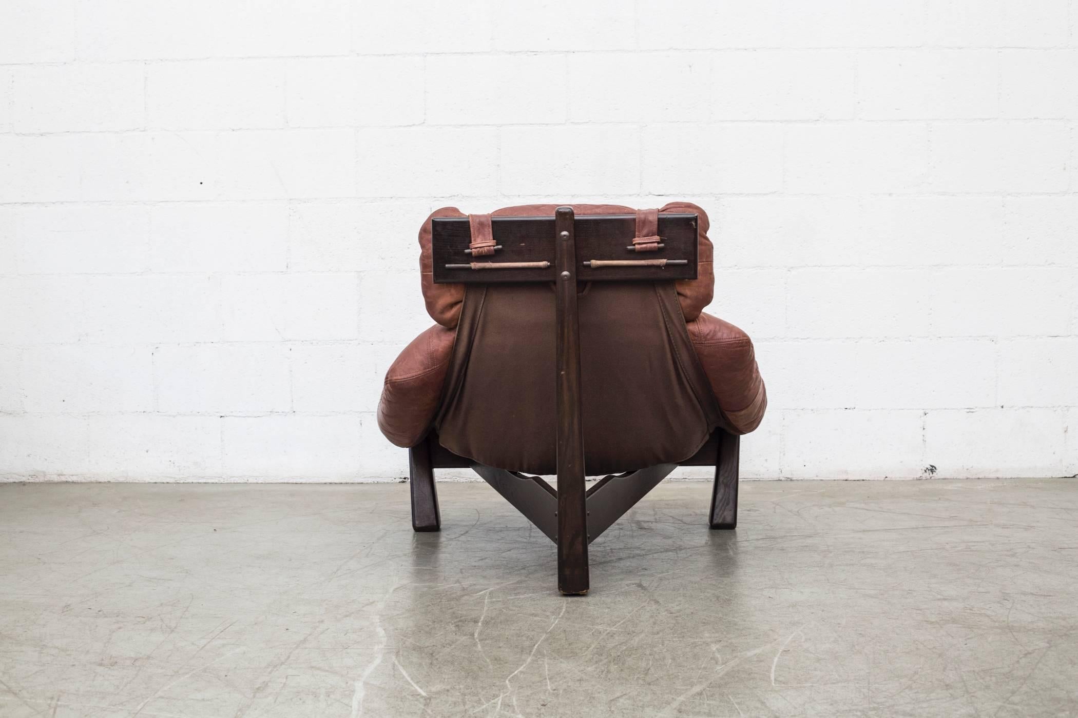 Percival Lafer Style Leather Lounge Chair by Gerard Van Den Berg In Good Condition In Los Angeles, CA
