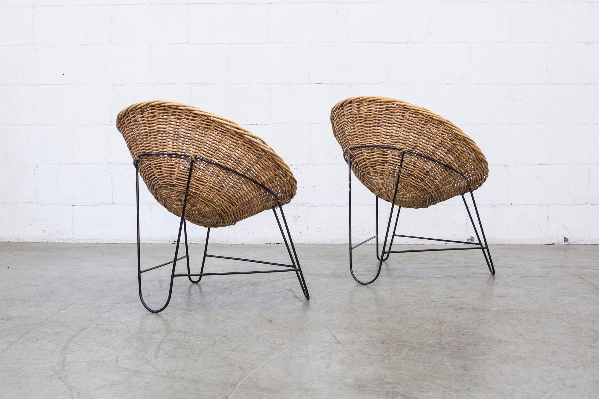 Dutch Jacques Adnet Style Woven Basket Chairs