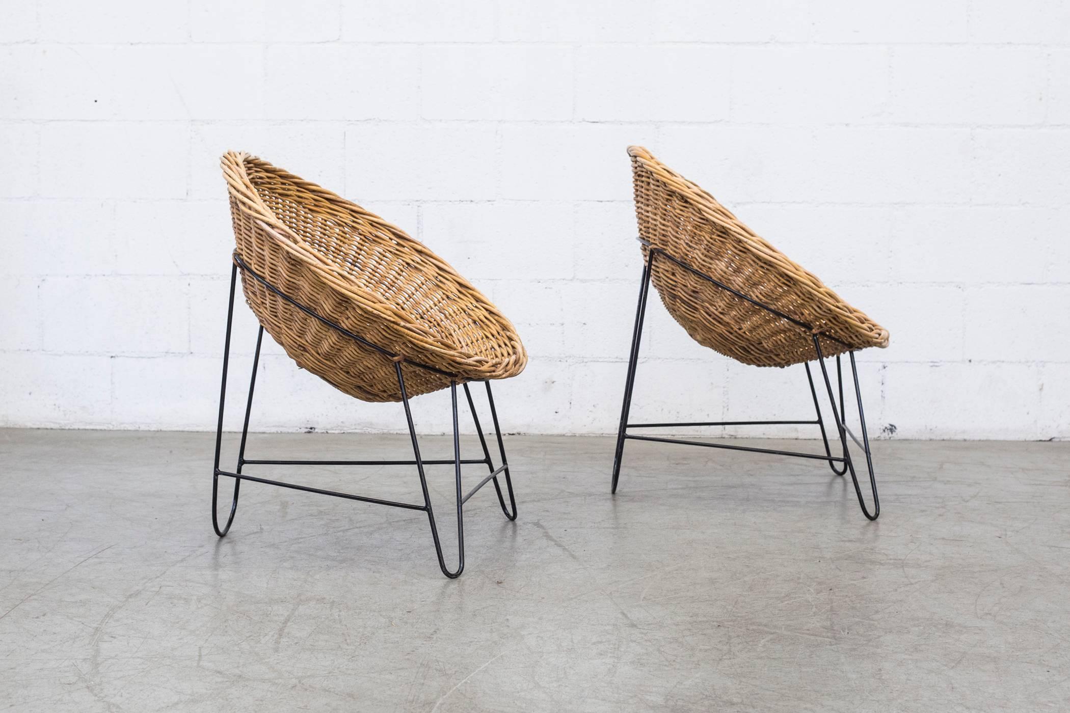 Mid-Century Modern Jacques Adnet Style Woven Basket Chairs