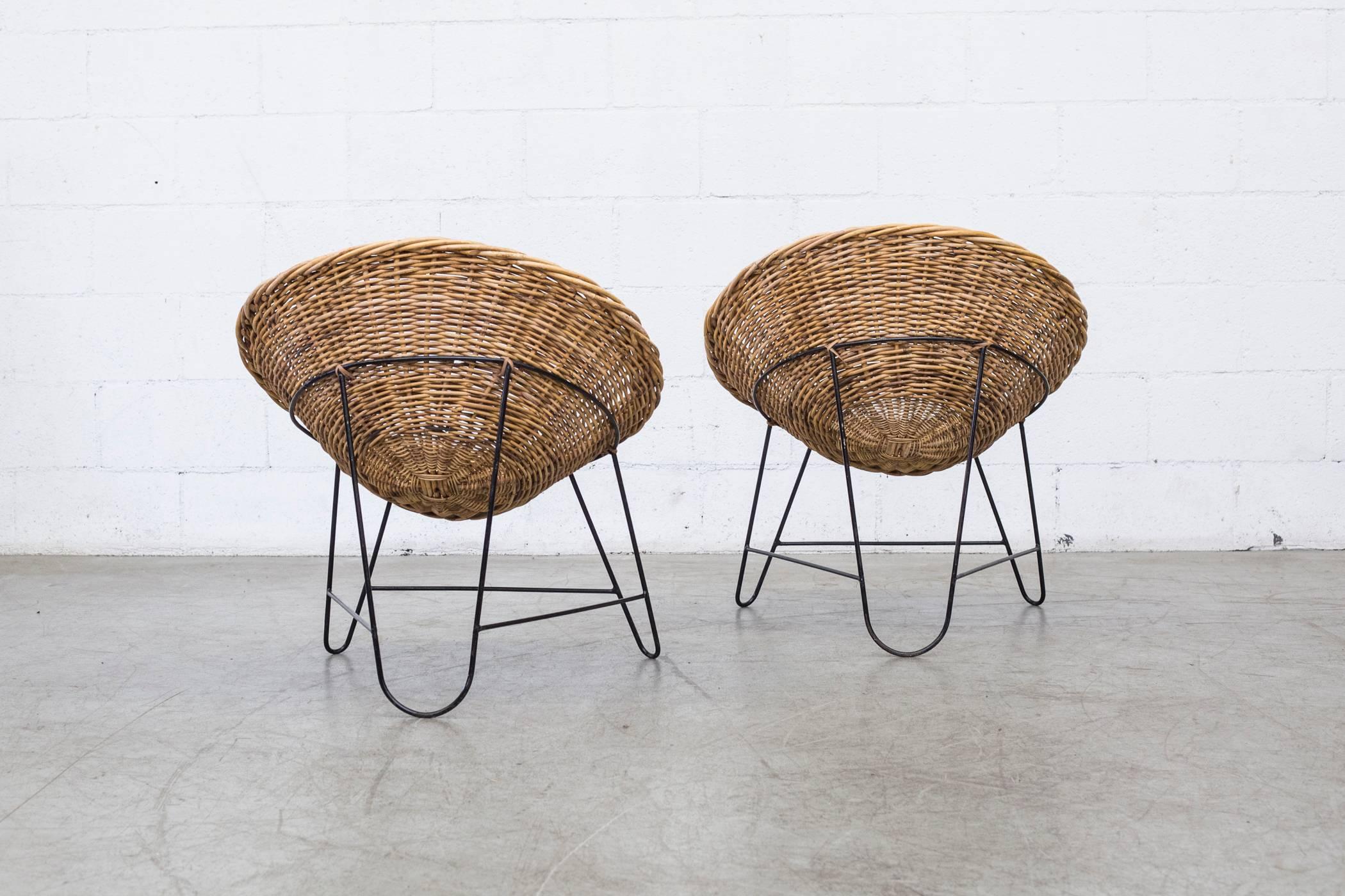 Enameled Jacques Adnet Style Woven Basket Chairs