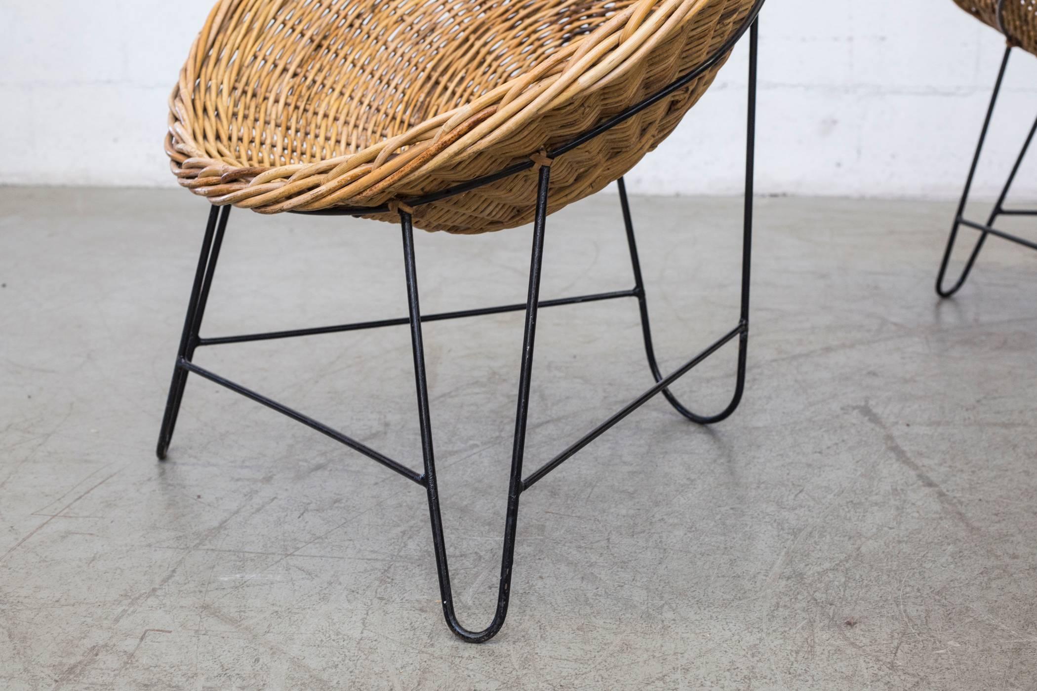 Jacques Adnet Style Woven Basket Chairs In Good Condition In Los Angeles, CA