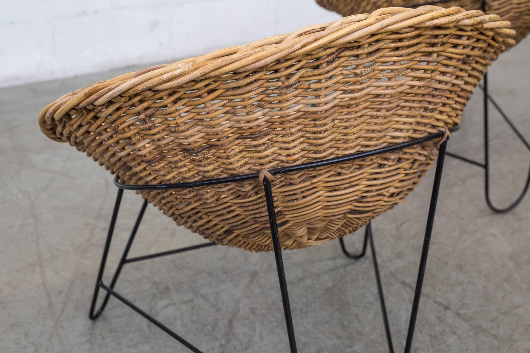 Metal Jacques Adnet Style Woven Basket Chairs