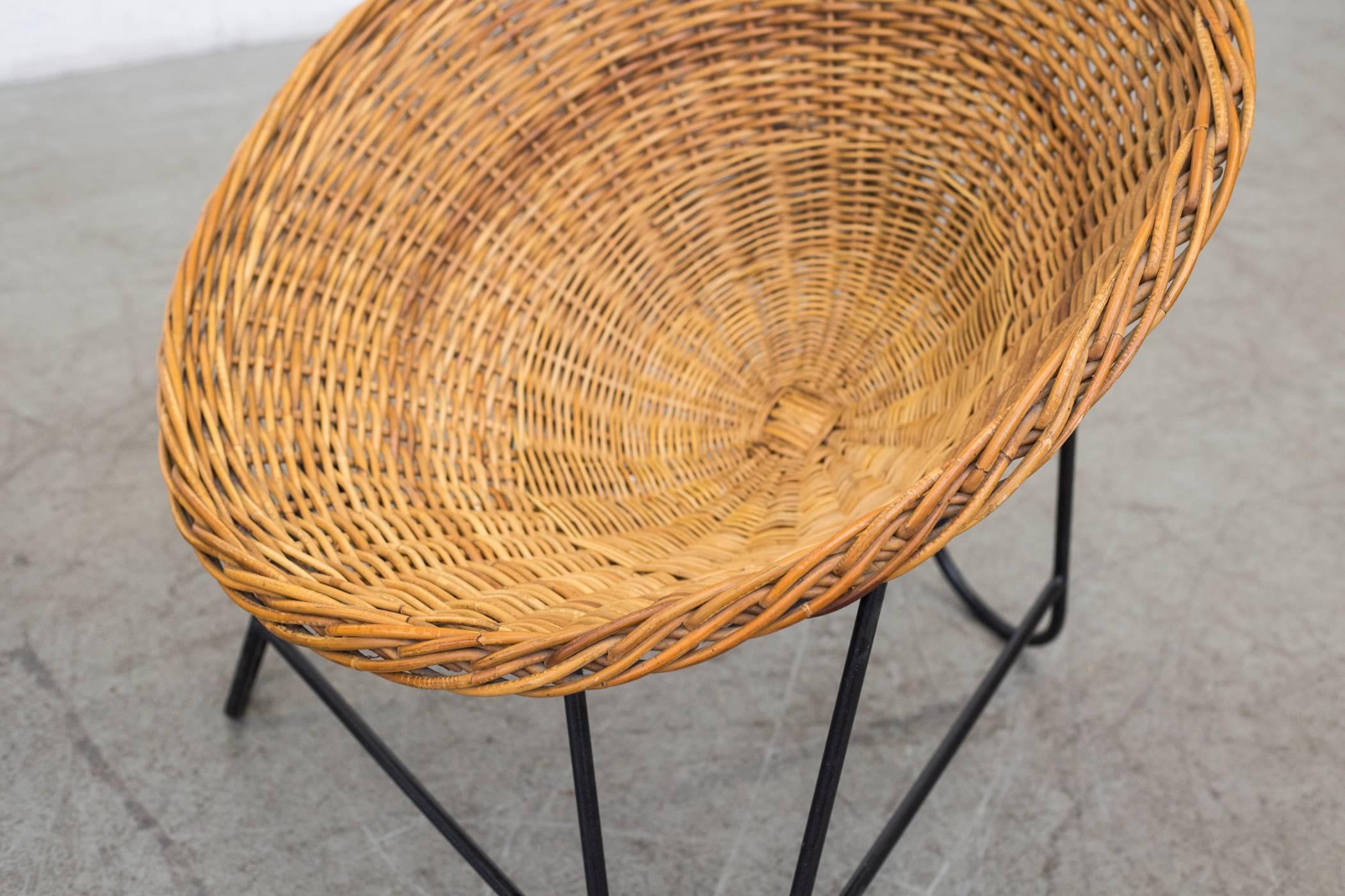 Pair of Jacques Adnet Style Woven Basket Chairs In Good Condition In Los Angeles, CA