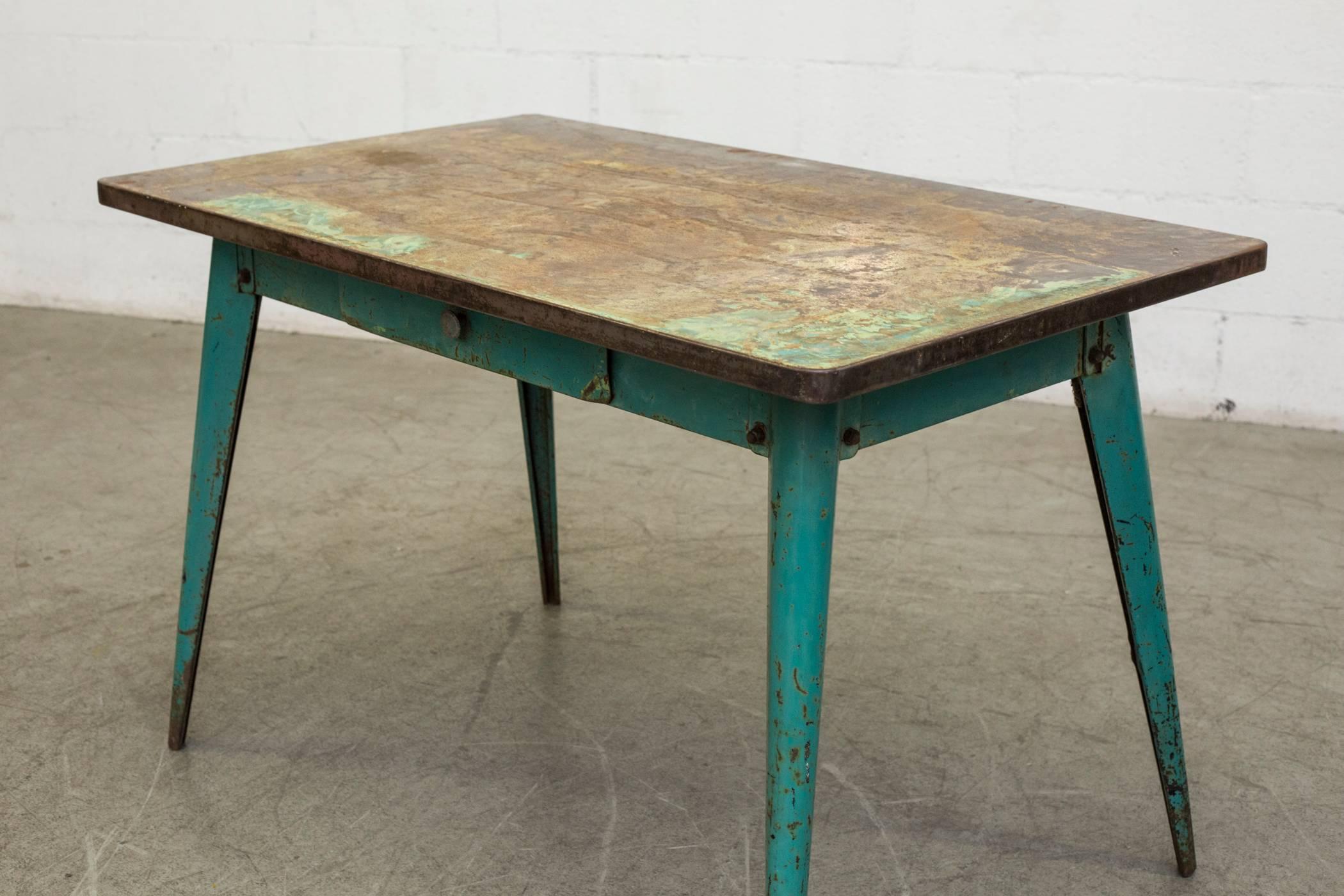 Vintage Tolix Enameled Metal Table In Good Condition In Los Angeles, CA