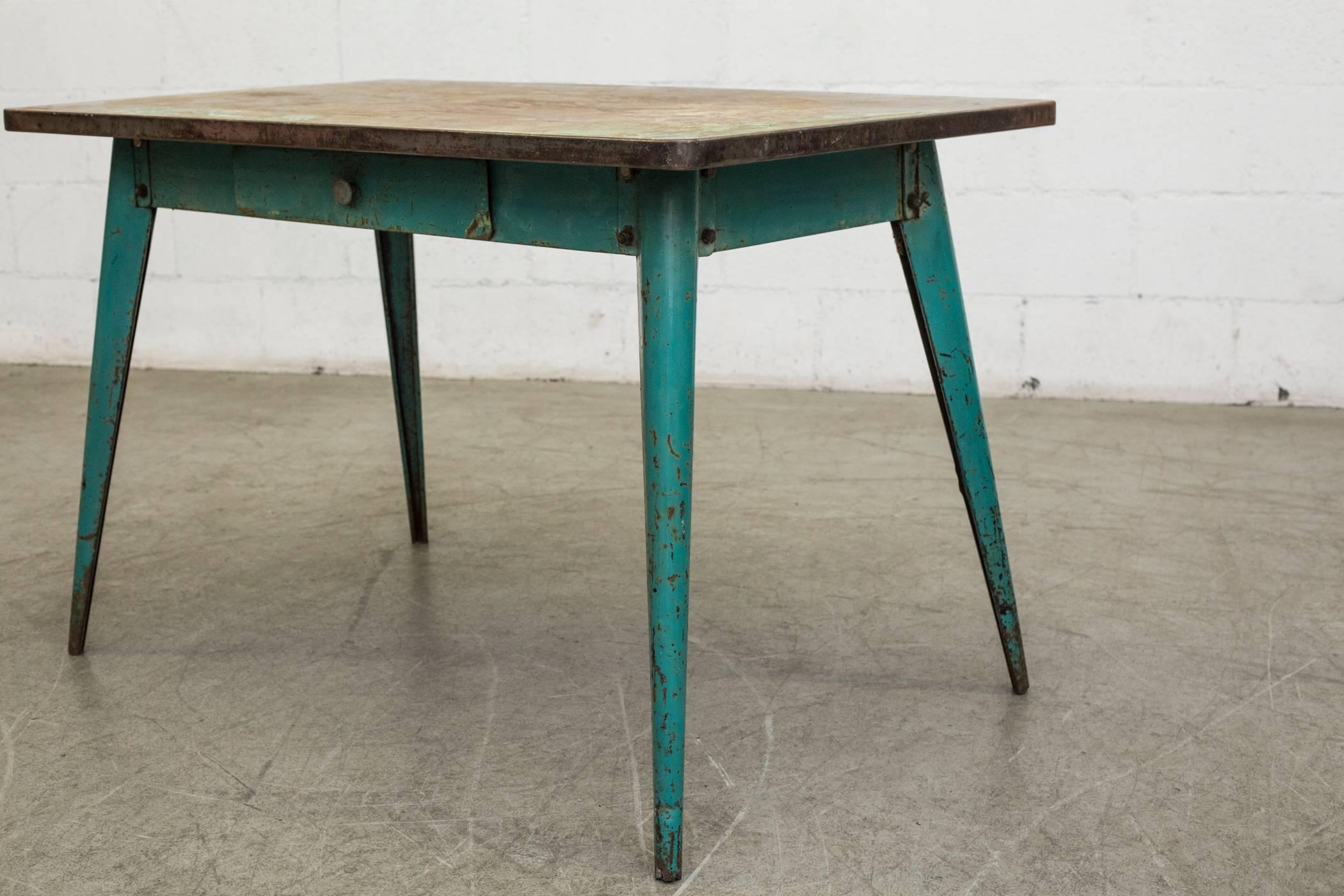 French Vintage Tolix Enameled Metal Table