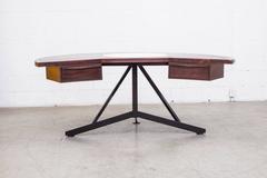 Mid-Century Half-Circle Rosewood Desk on Black Frame