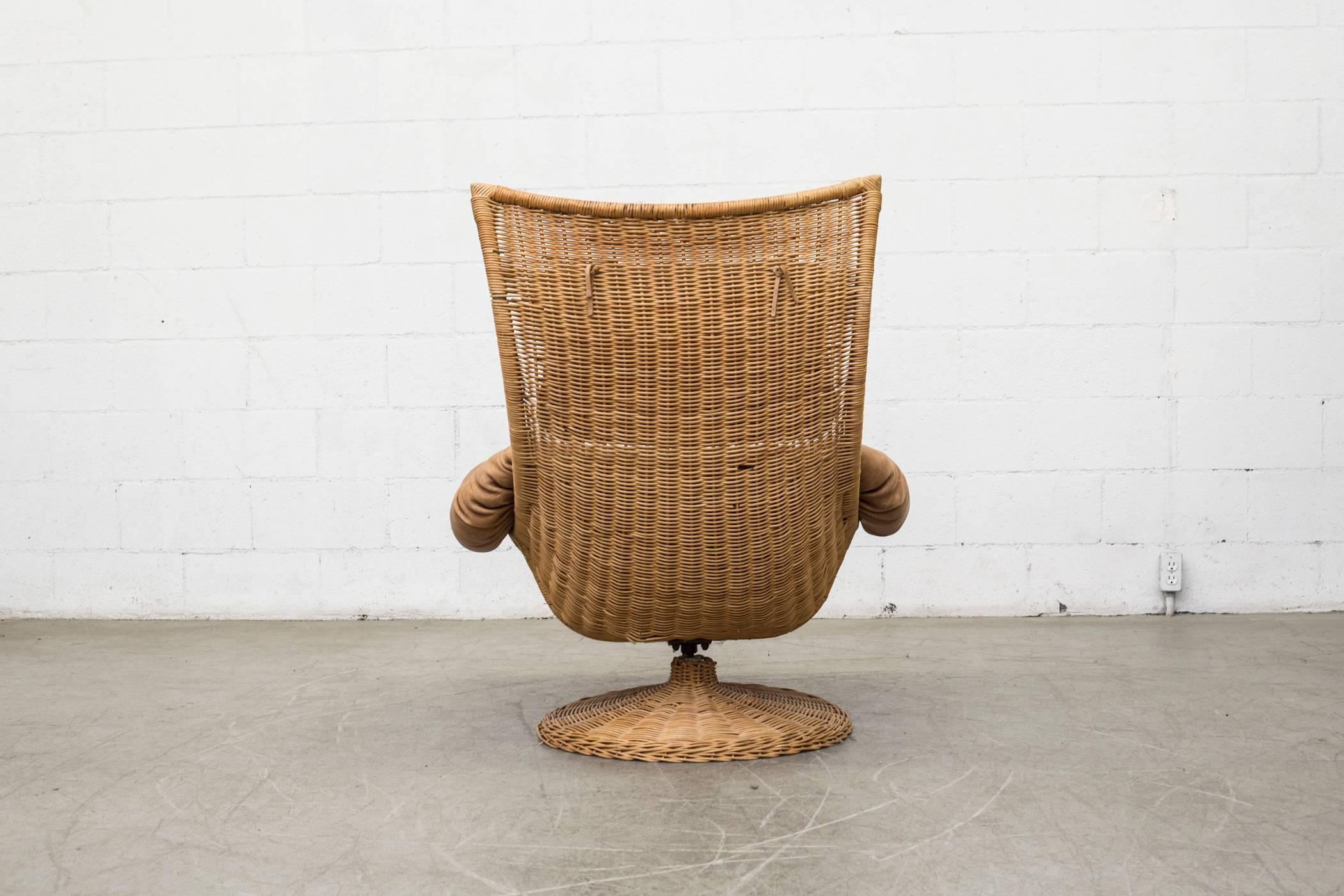 Gerard Van Den Berg Leather and Rattan Lounge Chair for Montis In Good Condition In Los Angeles, CA