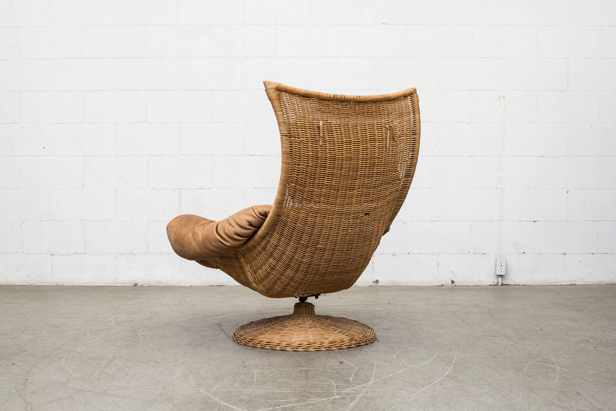 Dutch Gerard Van Den Berg Leather and Rattan Lounge Chair for Montis