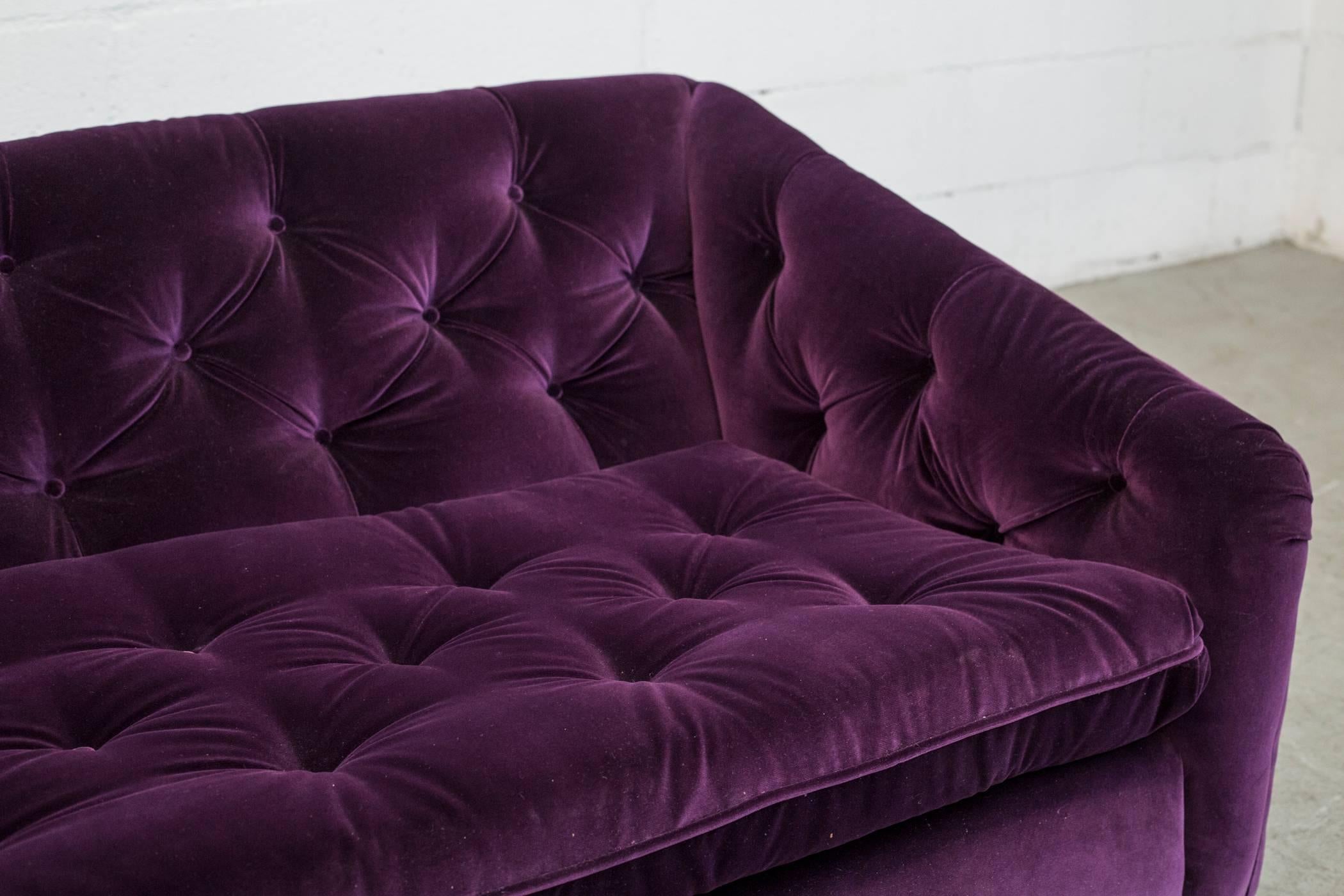 Dutch Artifort C610 Purple Velvet Tufted Rolling Sofa  by Geoffrey Harcourt