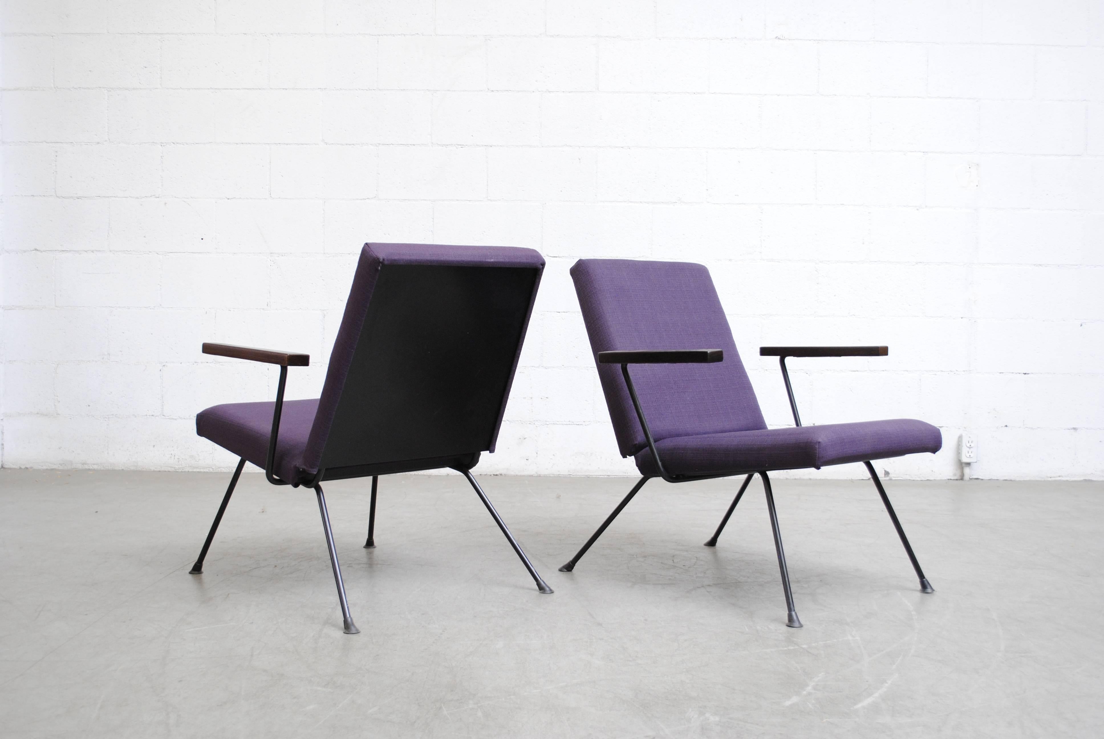 Mid-Century Modern Pair of Plum Upholstered Gispen 1409 Lounge Chairs