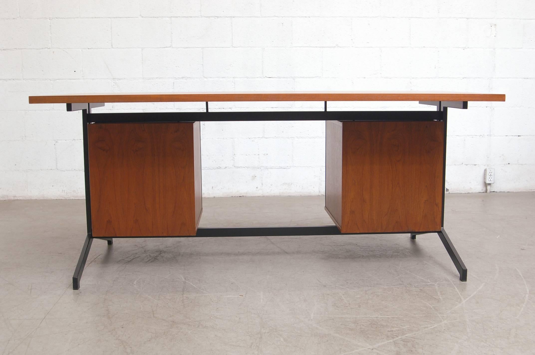 Mid-Century Modern Friso Kramer Style Teak and Steel Executive Desk