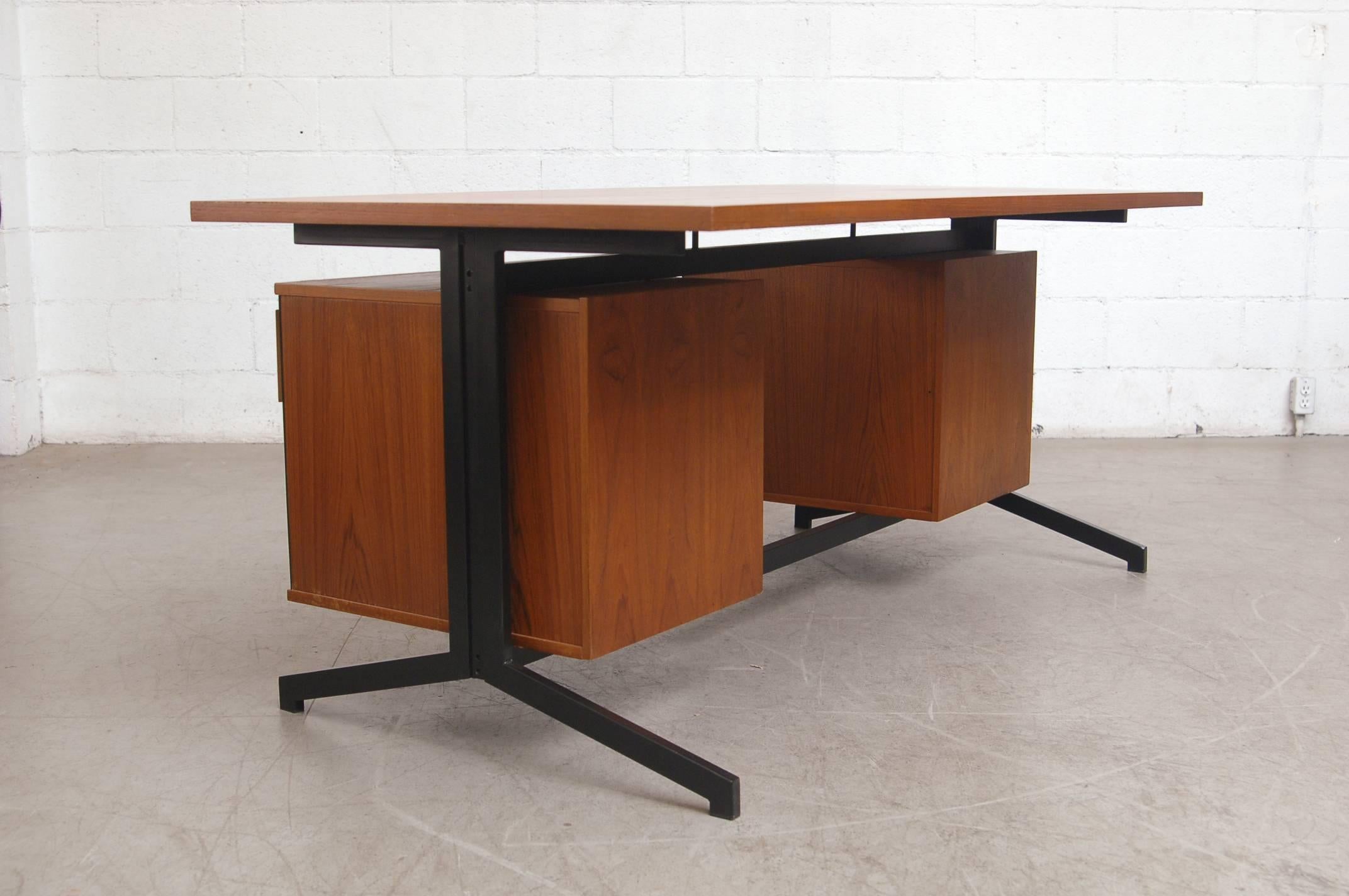 Dutch Friso Kramer Style Teak and Steel Executive Desk