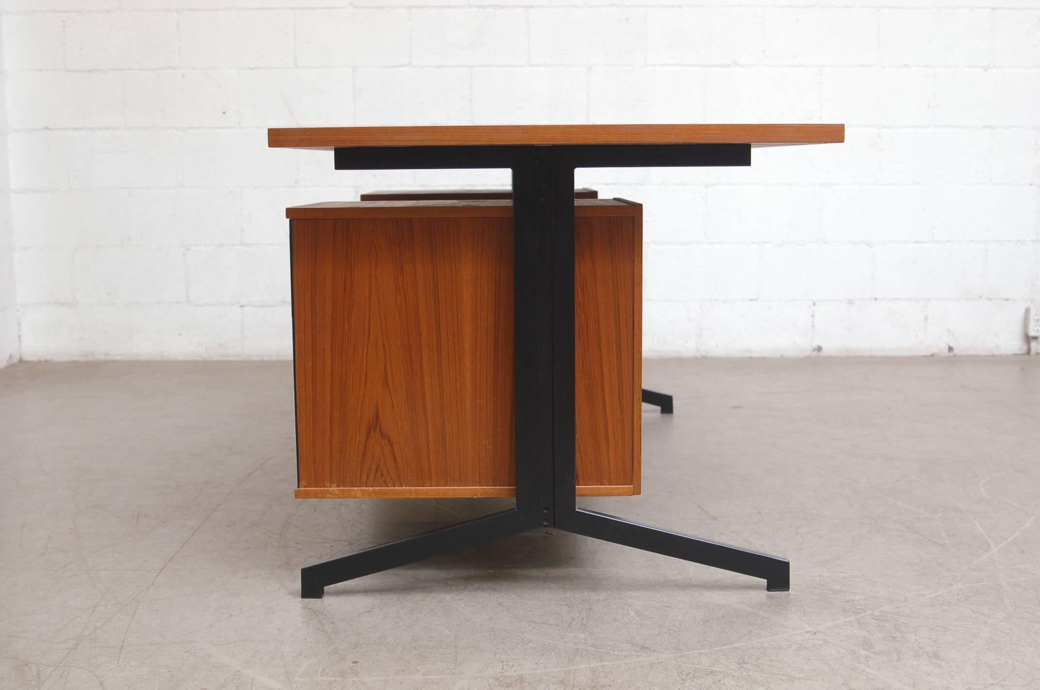 Friso Kramer Style Teak and Steel Executive Desk In Good Condition In Los Angeles, CA