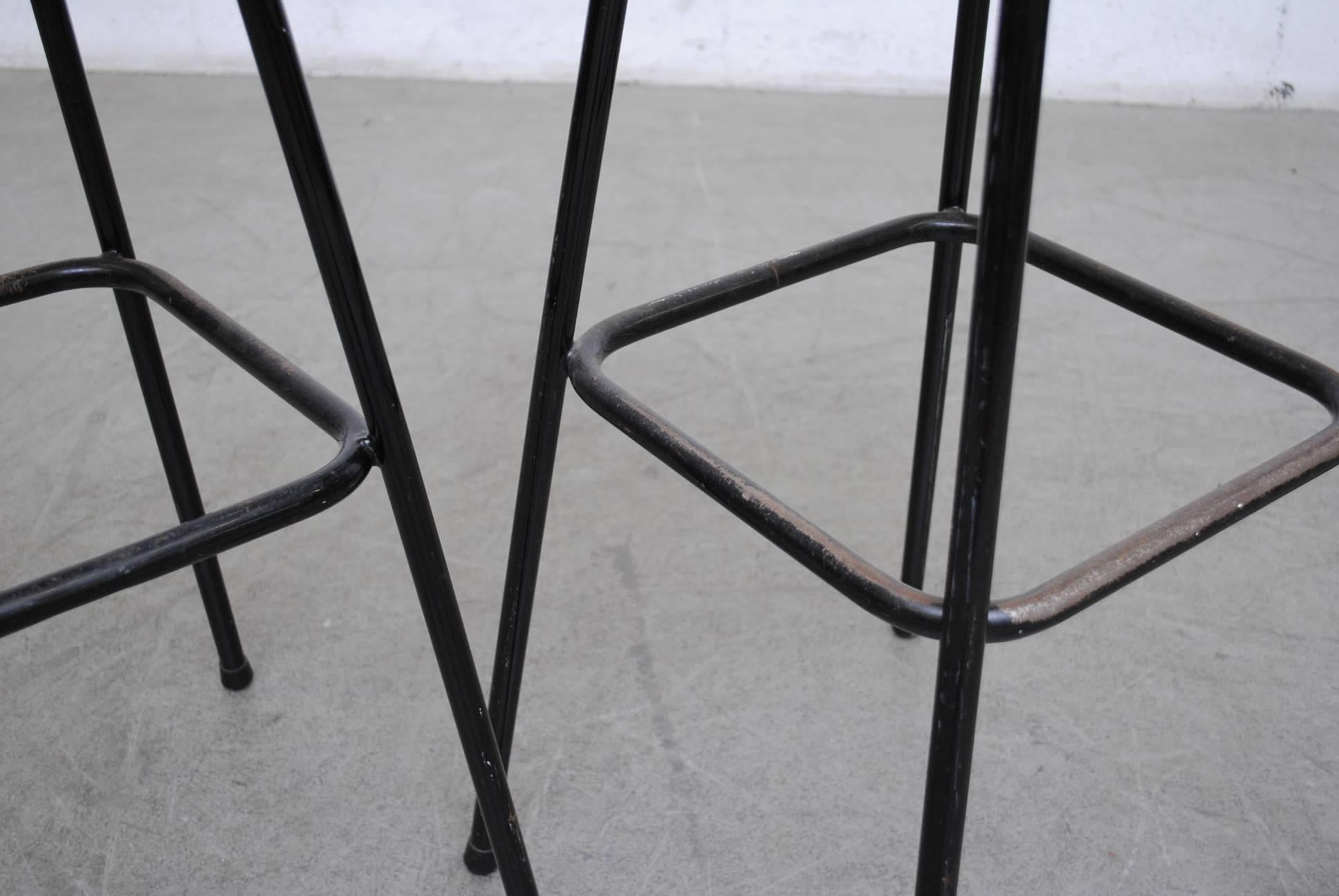 Pair of Charlotte Perriand Style Wicker Bar Stools In Good Condition In Los Angeles, CA