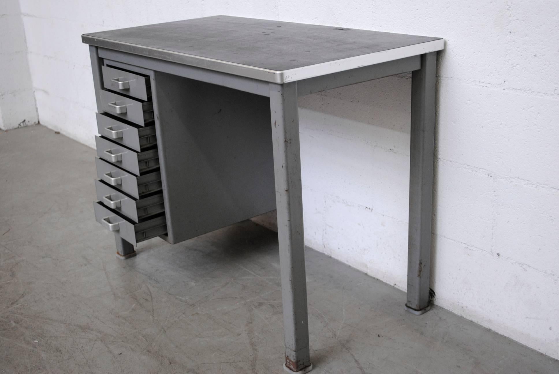 small metal desk with drawers