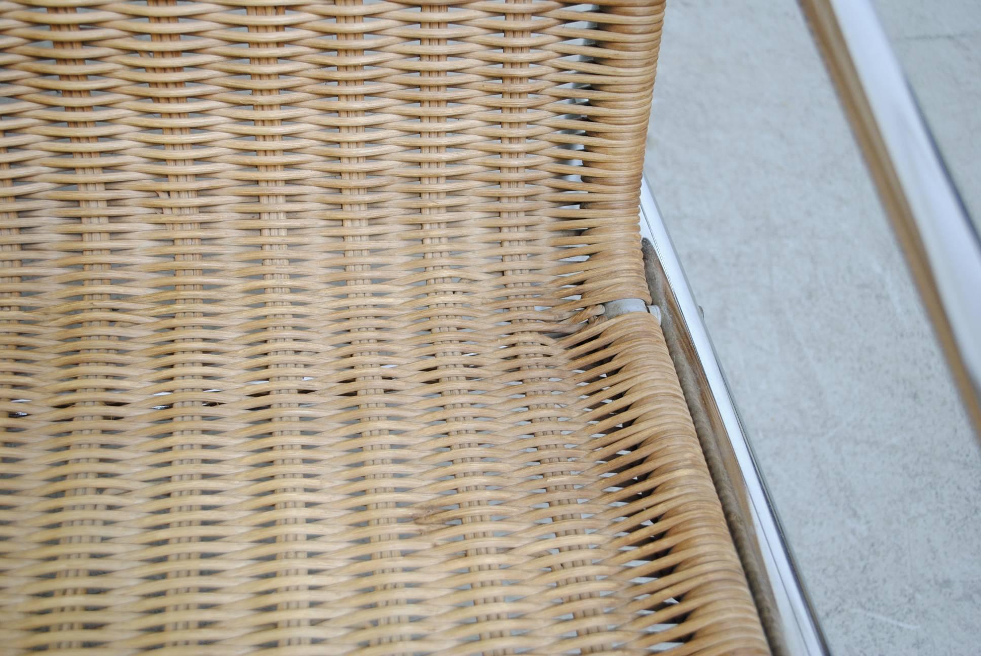 Woven Pair of Martin Visser Attributed Rattan and Chrome Lounge Chairs