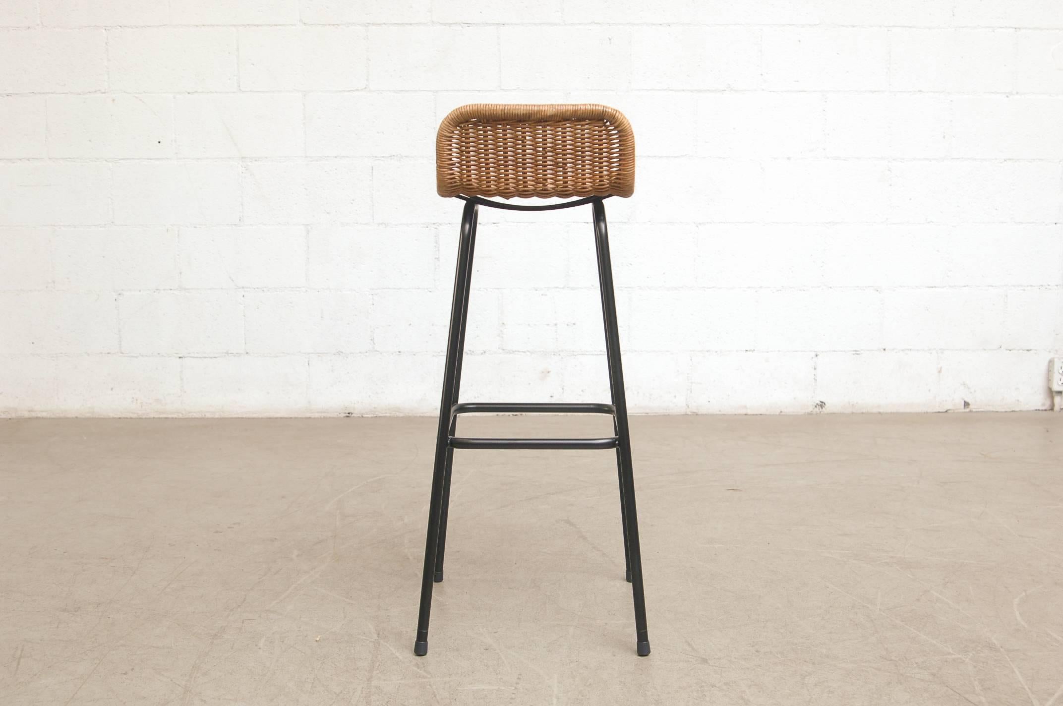 Mid-Century Modern Set of 16 Charlotte Perriand Style Wicker Bar Stools