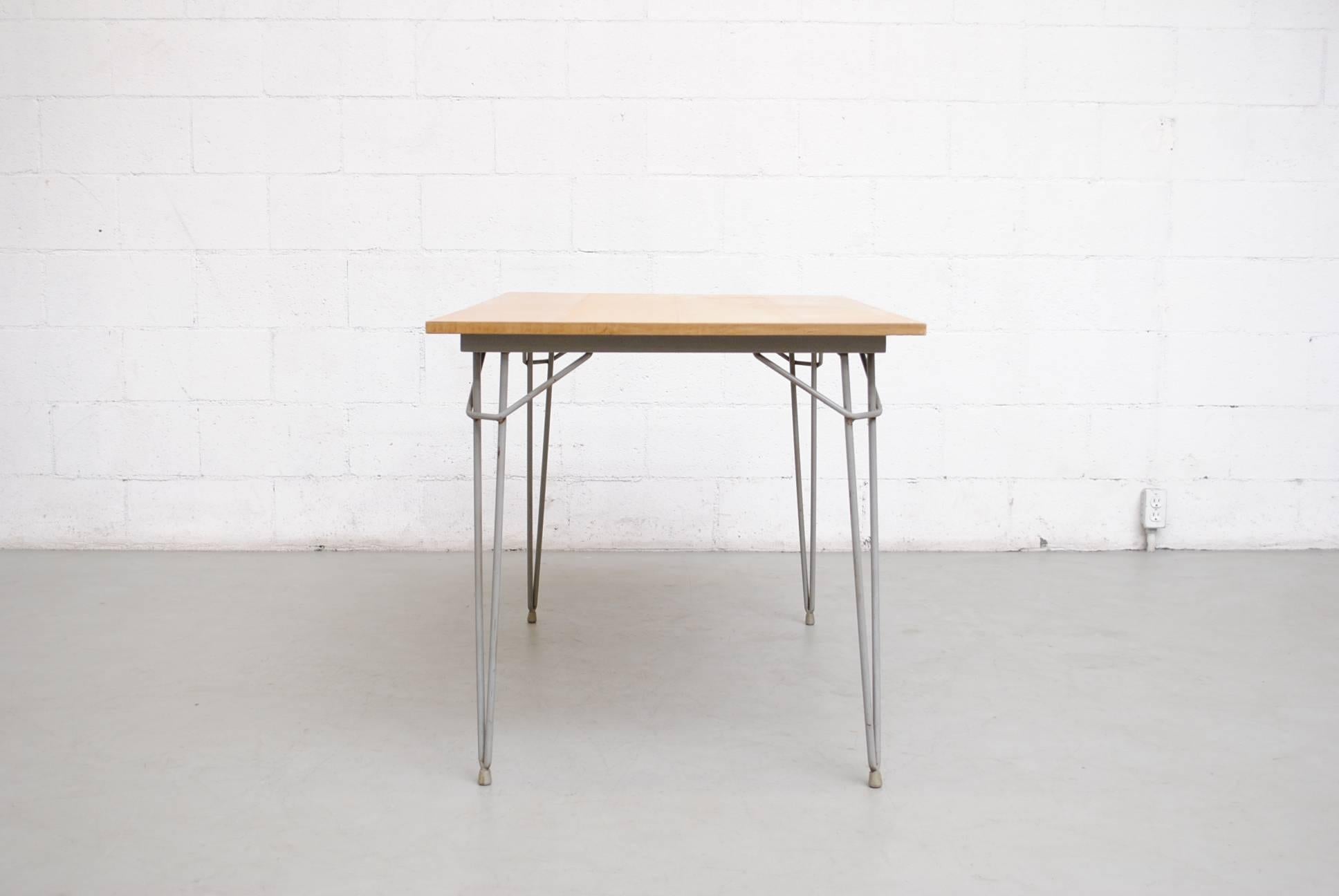 Dutch Rare Kembo Dining Table with Hairpin Legs