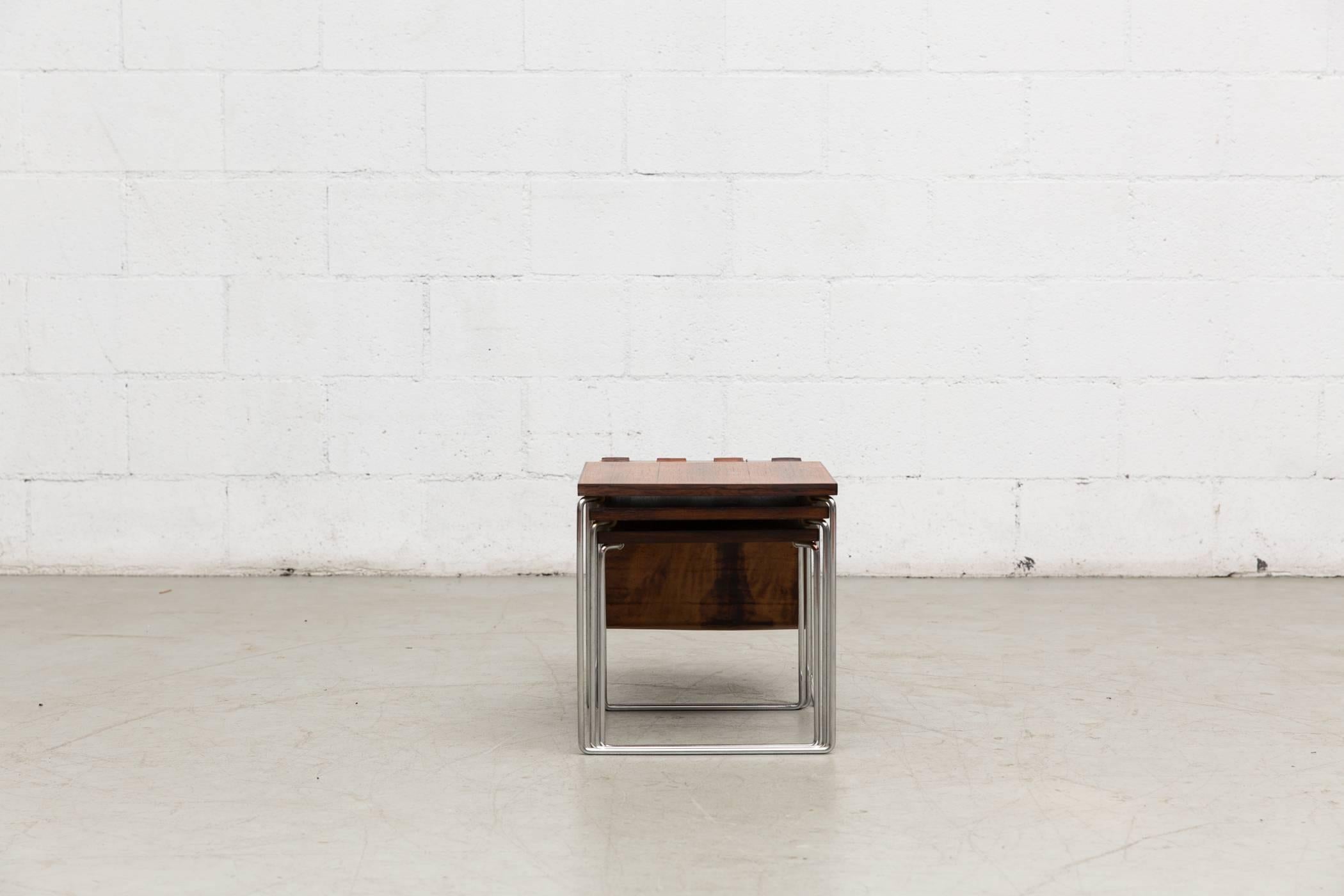 Dutch Rosewood Side Table with Leather Magazine Stand