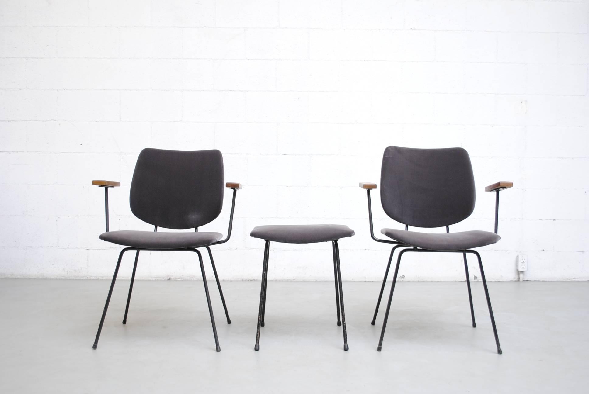 Mid-Century Modern Pair of Kembo Armchairs with Matching Foot Stool