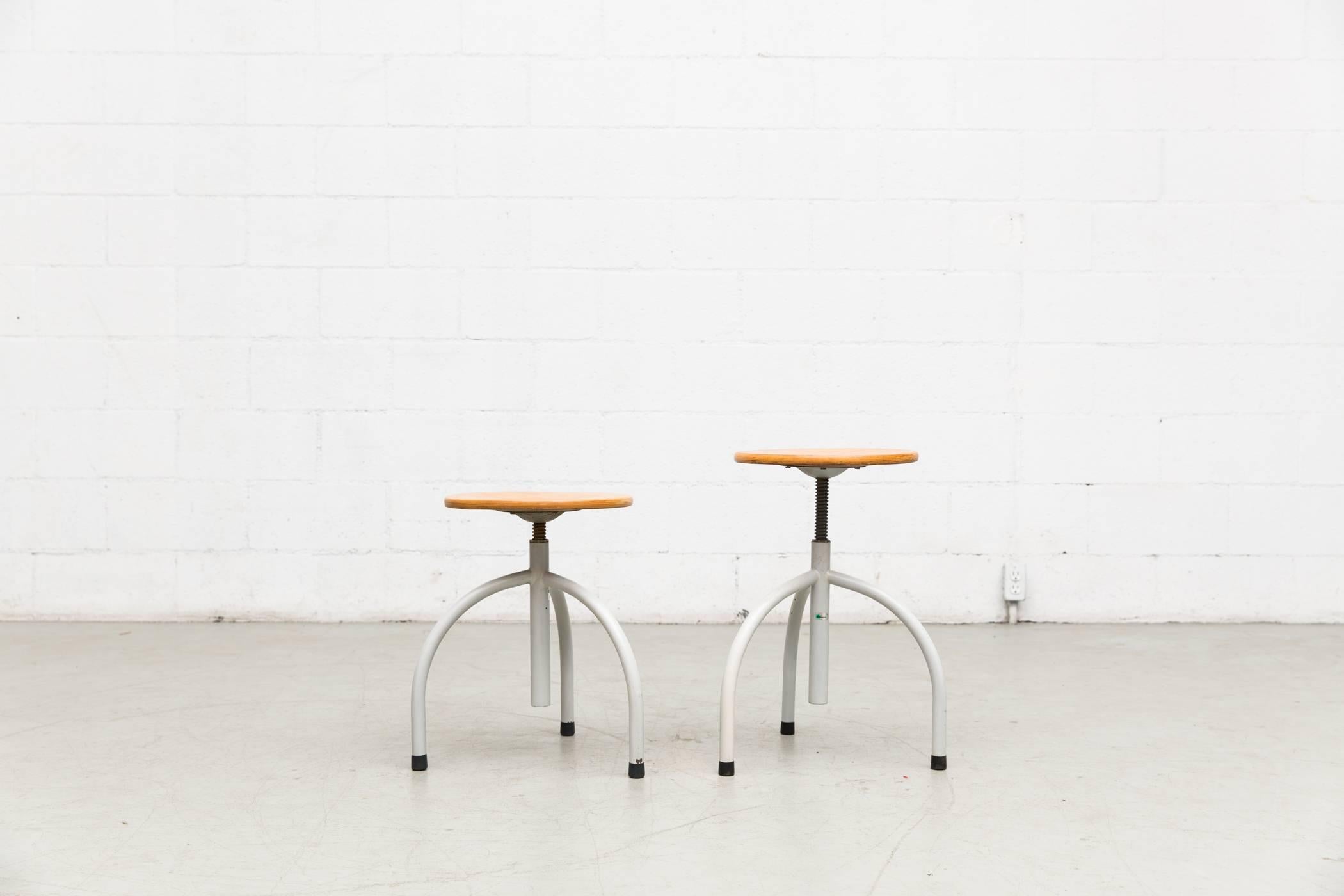 Mid-Century Modern Pair of Cor Alons Designed Oosterwolde Industrial Tripod Stool