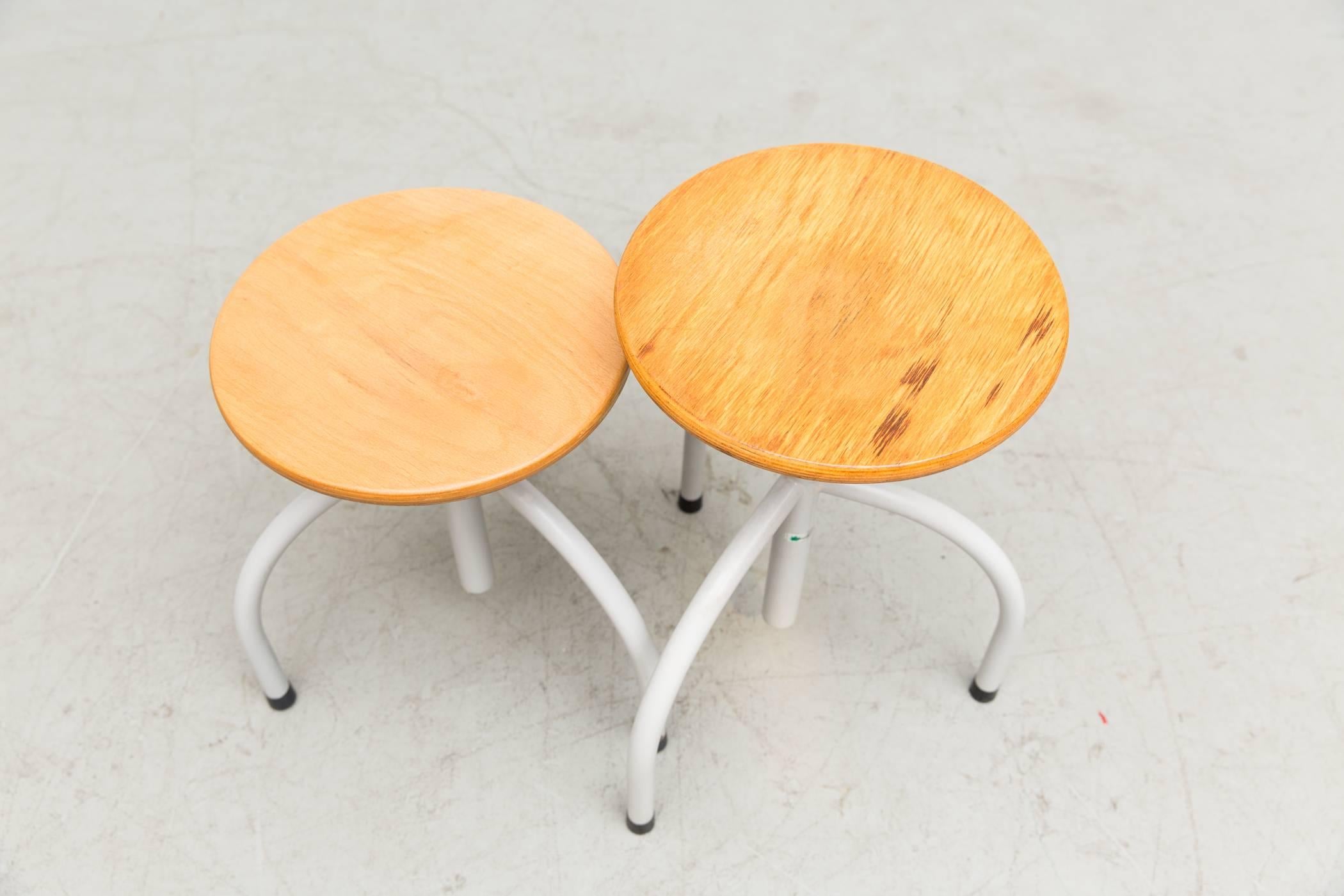 Dutch Pair of Cor Alons Designed Oosterwolde Industrial Tripod Stool