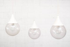 RAAK Style 'Tear Drop' Ceiling Lamps w/ Bubble Glass Globes & White Metal Caps